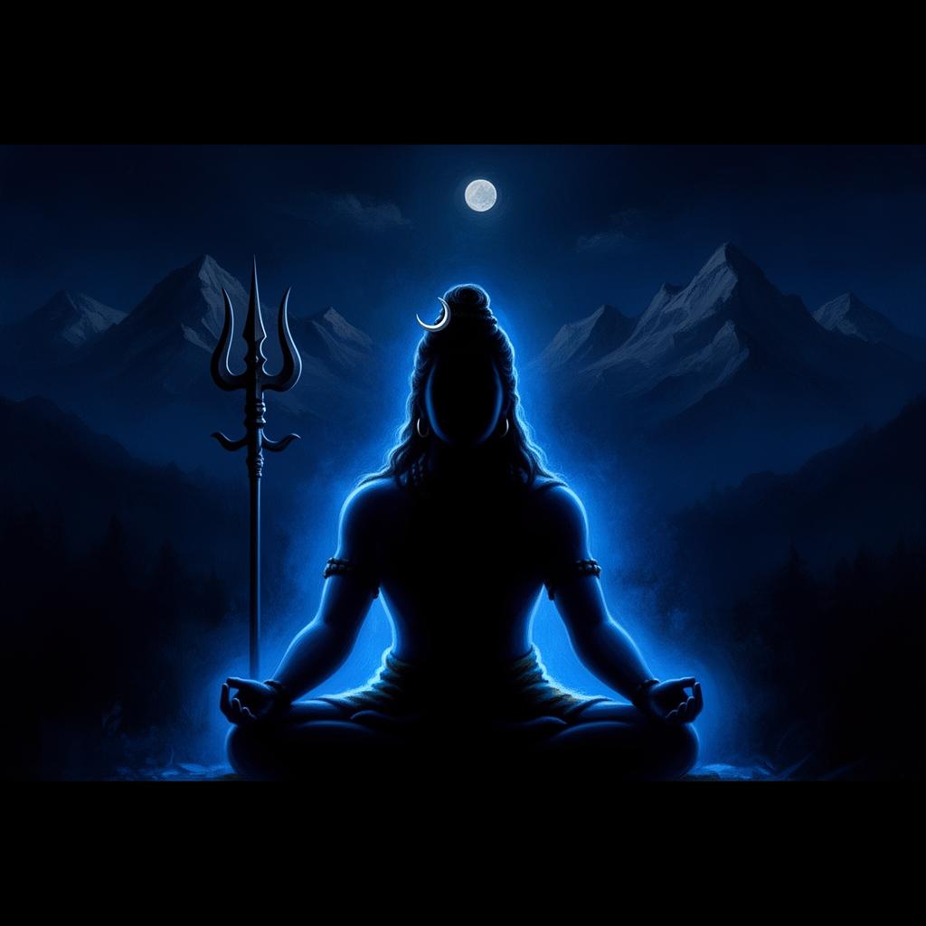 Shiva silhouette with mountains